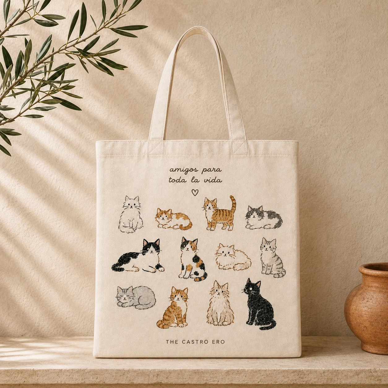 Ilustración de Tote Bag Amigos para Toda la Vida · Gatos