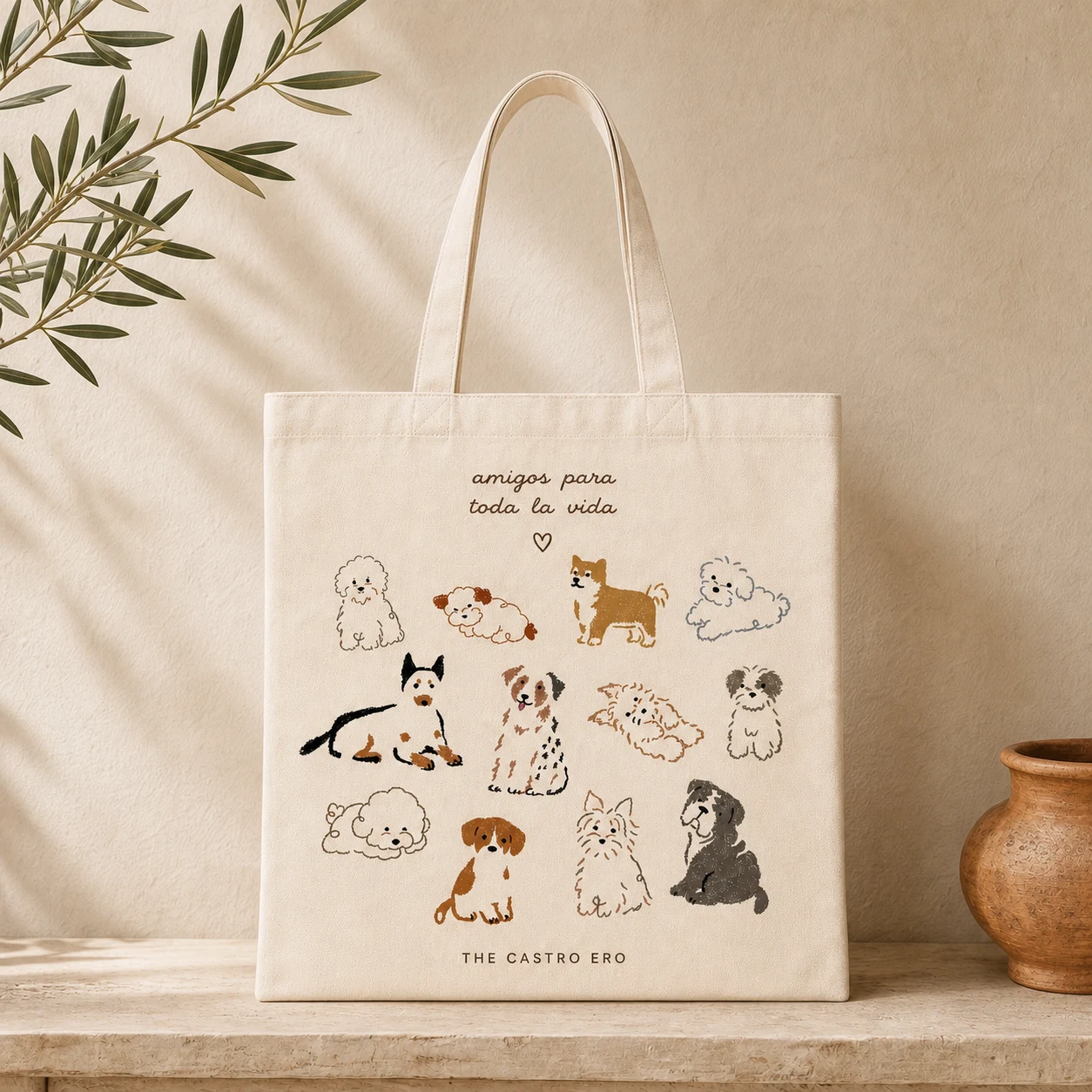 Ilustración de Tote Bag Amigos para Toda la Vida · Perros
